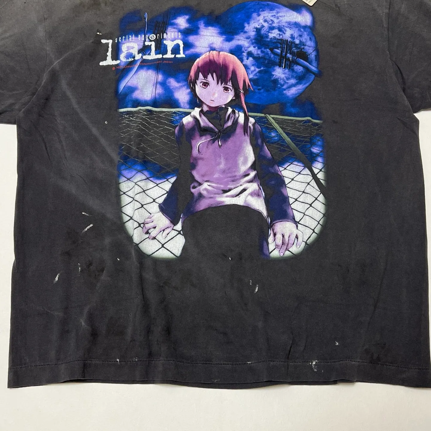 SAINT Mxxxxxx × serial experiments lain × GEEKS RULE GS_SS TEE/LAIN/BLK Sci-fi anime <Lingyin> co-branded ringing tone distressed short-sleeves Washed black S-XL Super rich and delicate printing technology perfectly shows the authentic details Customized co-branded accessories The real correct version Ready-made clothes Assute dyeing Washed to make old Maliu water faded